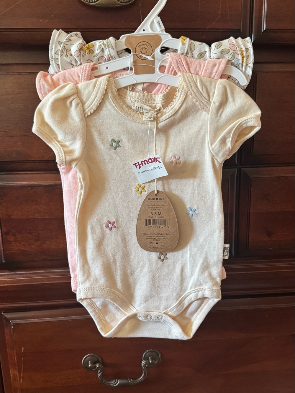 Rabbit & Bear Organic Cream Baby One-Piece with Floral Embroidery